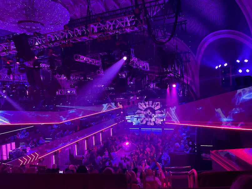 I was sitting in the rear mezzanine, and the dance floor is where the orchestra seats usually are.