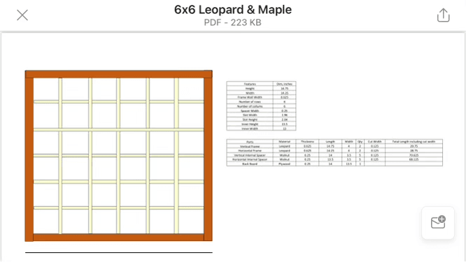 My dad's Excel mockup of the spice rack for me to approve.