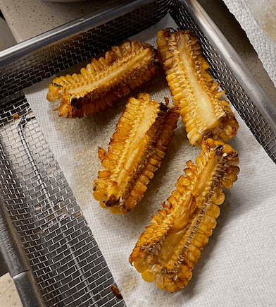This is how I like my corn ribs when fried, which takes 5 to 6 minutes total.