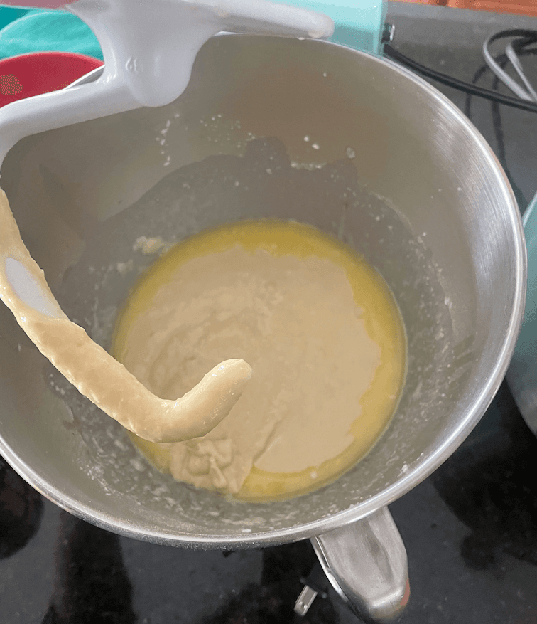 The dough is expected to be extremely wet at this point.