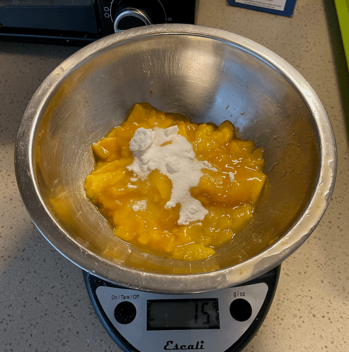 Leave off any liquid produced by chopping the mango